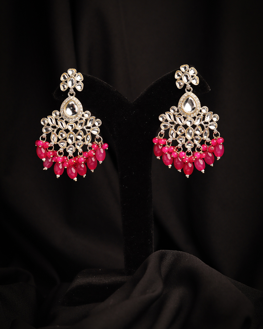 Brass Pink Rani Color Kundan Earrings (KDE856RNI) at Rs 144.00/pair in  Jaipur